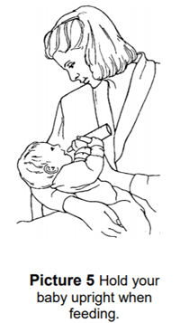 Mother holding her baby upright while bottle feeding