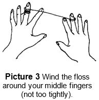 Wind the floss around your middle fingers