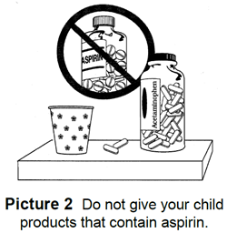 Medicine bottles. Do not give aspirin.